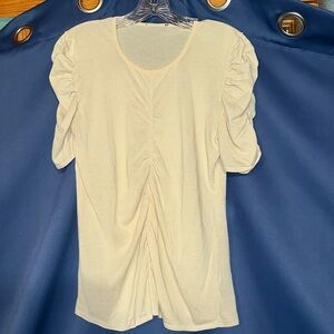 Cream top with ruched sleeves and down front. Size M. 100% cotton